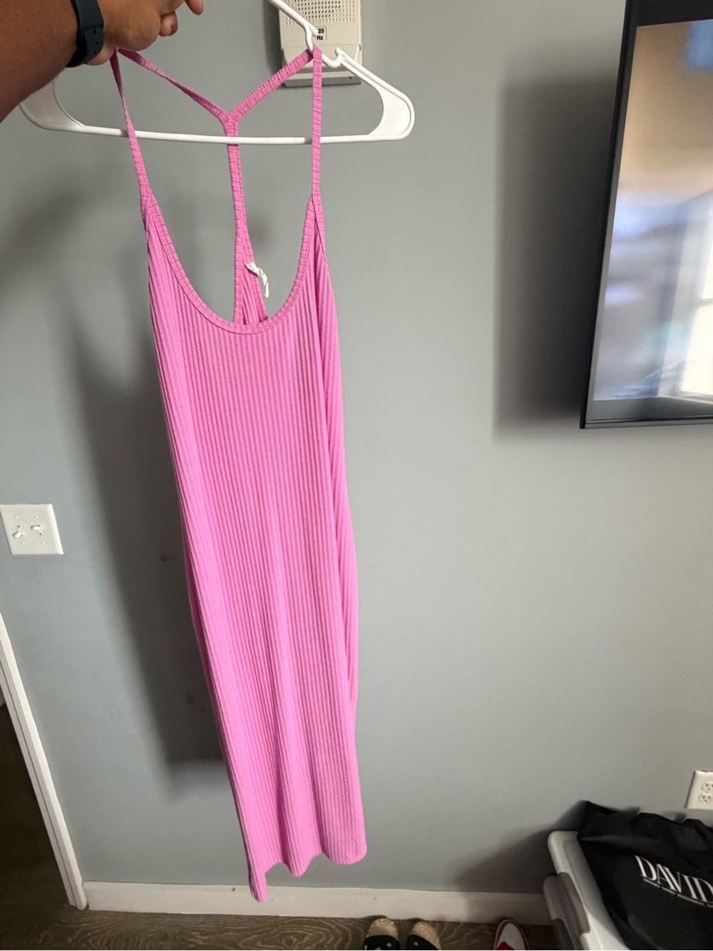 Ribbed Pink Spaghetti Strap Maxi Dress